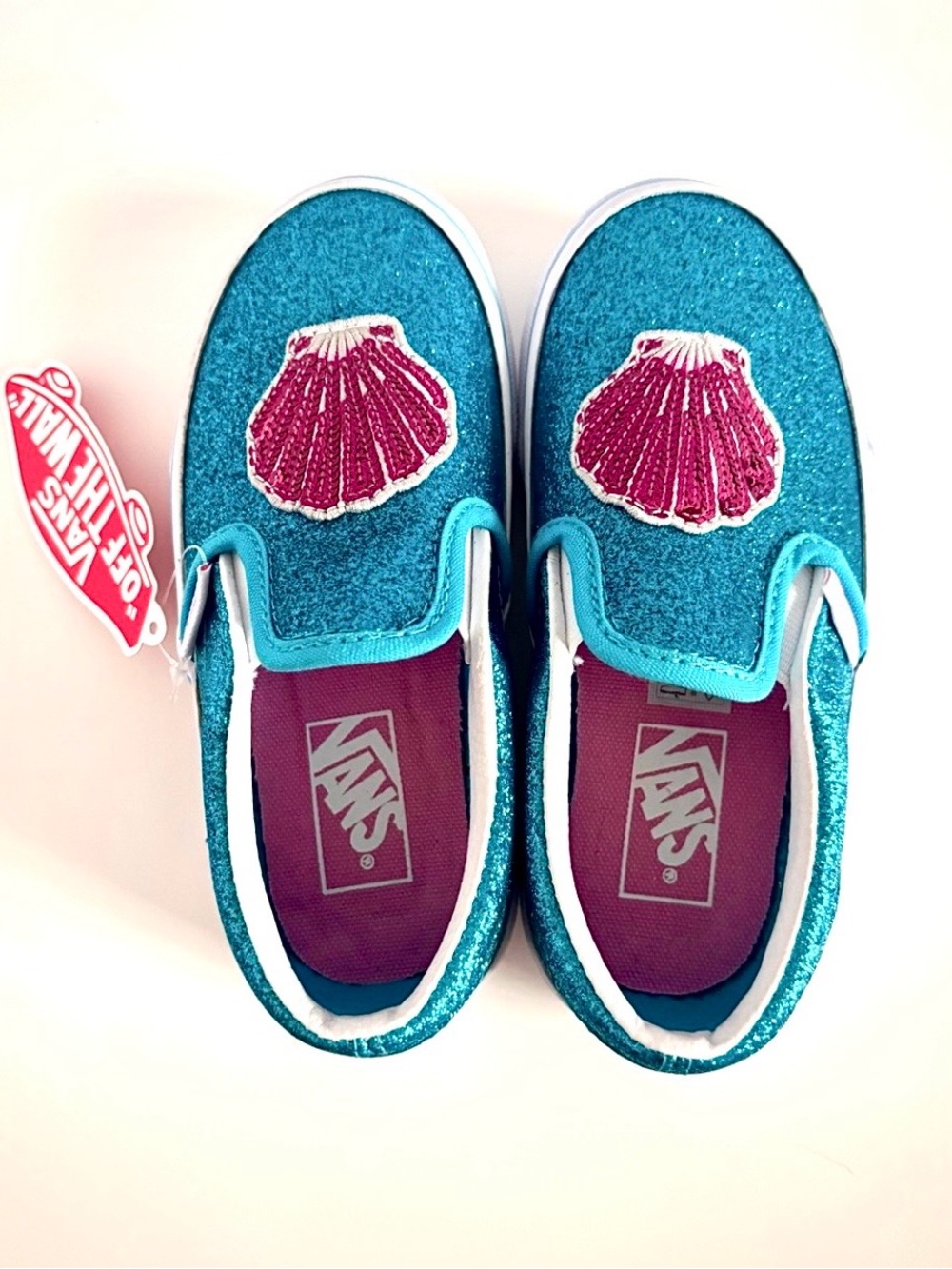 NWT Vans Mermaid Seashell Glitter Slip‑Ons | Toddler 10.5 | Aqua Teal Sparkle - Picture 5 of 11